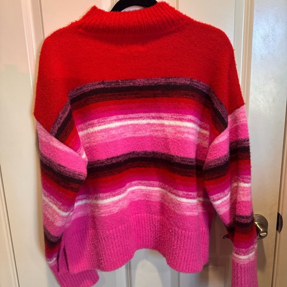 Nine West Vibrant Red and Pink Striped Turtleneck Sweater - Picture 2 of 5